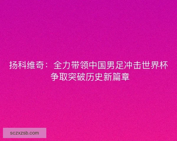 扬科维奇：全力带领中国男足冲击世界杯 争取突破历史新篇章